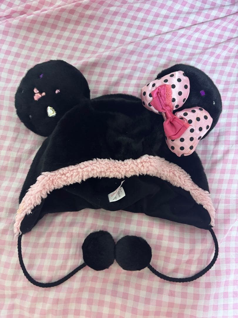 ディズニー　ミニーファンキャップ　黒　ピンク