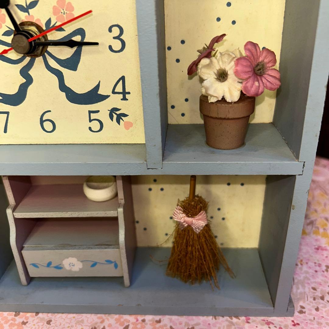 稀少　ビンテージ　カントリー雑貨　木製ドールハウス型壁掛け時計