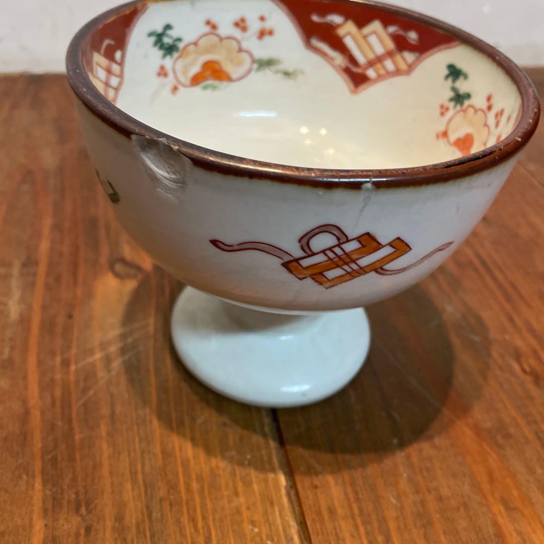 美品　焼物　陶芸　赤絵　杯洗　染付の器　年代物　高杯　染付の絵柄が上品な