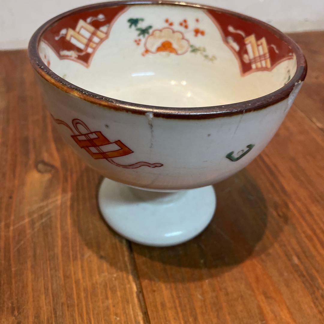 美品　焼物　陶芸　赤絵　杯洗　染付の器　年代物　高杯　染付の絵柄が上品な