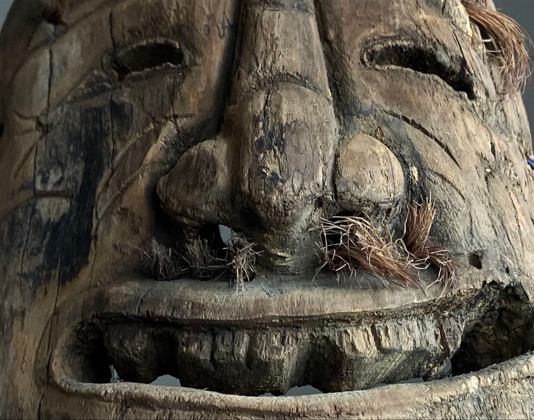 【笑山神 民間信仰古面 約25㎝ 焼印 木彫 江戸後期頃】郷土玩具民藝田楽面厄除