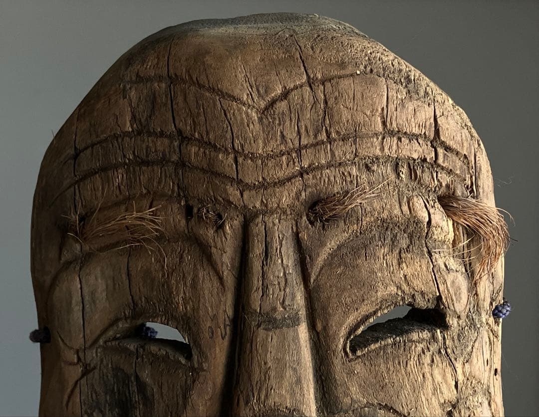 【笑山神 民間信仰古面 約25㎝ 焼印 木彫 江戸後期頃】郷土玩具民藝田楽面厄除