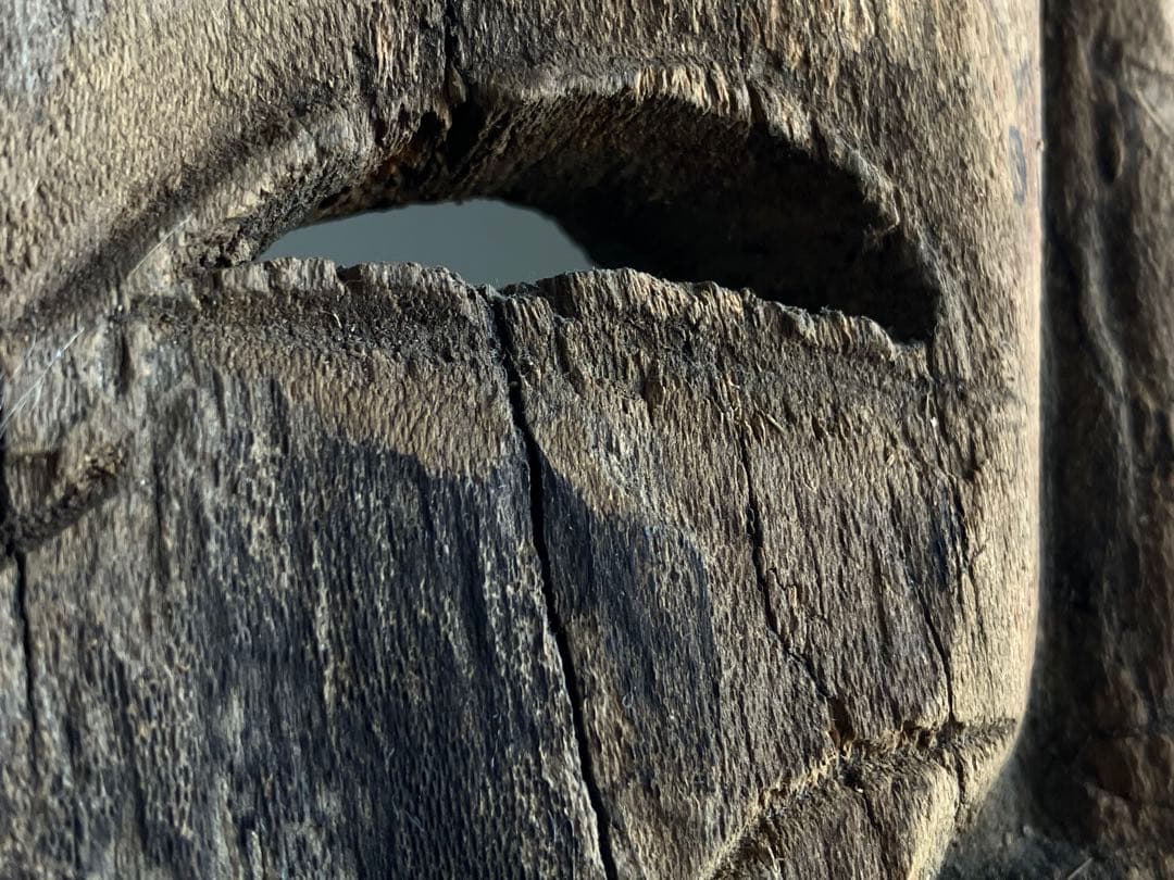 【笑山神 民間信仰古面 約25㎝ 焼印 木彫 江戸後期頃】郷土玩具民藝田楽面厄除