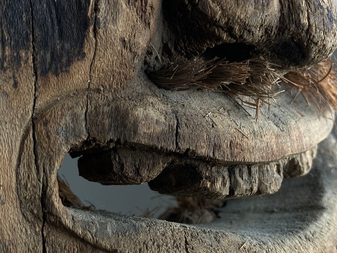 【笑山神 民間信仰古面 約25㎝ 焼印 木彫 江戸後期頃】郷土玩具民藝田楽面厄除