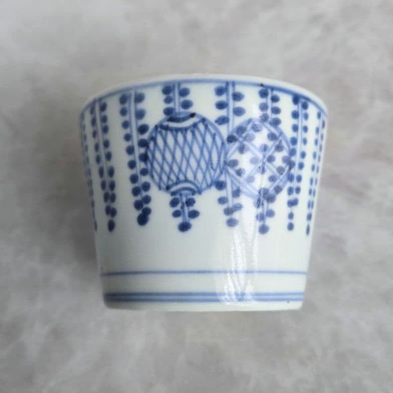 古伊万里　染付　藤　丸文　そば猪口　覗き　江戸時代　骨董品　アンティーク　金継ぎ