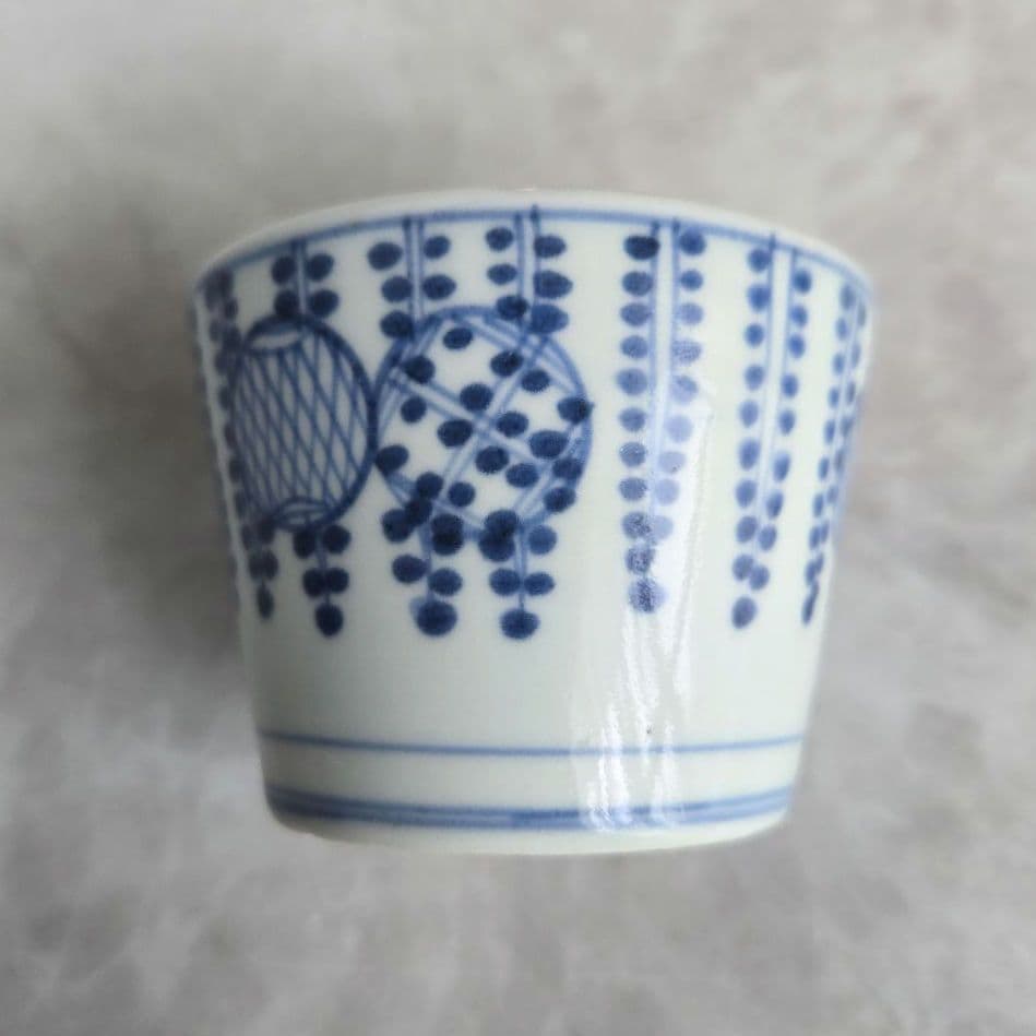 古伊万里　染付　藤　丸文　そば猪口　覗き　江戸時代　骨董品　アンティーク　金継ぎ