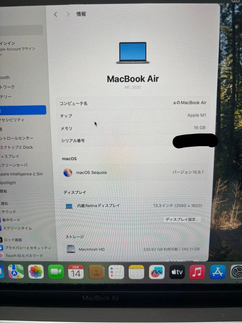 佐*藤様 美品 MacBookAir M1/16GB/256G USキー 84%