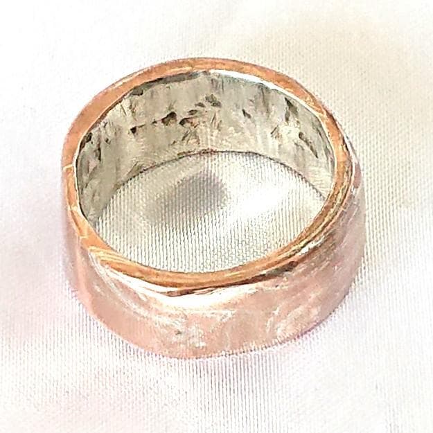 【一点物】ハンドメイドバンドリング　銀と銅の杢目金調リング　バンドリング