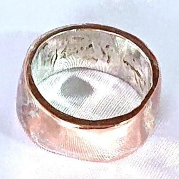 【一点物】ハンドメイドバンドリング　銀と銅の杢目金調リング　バンドリング