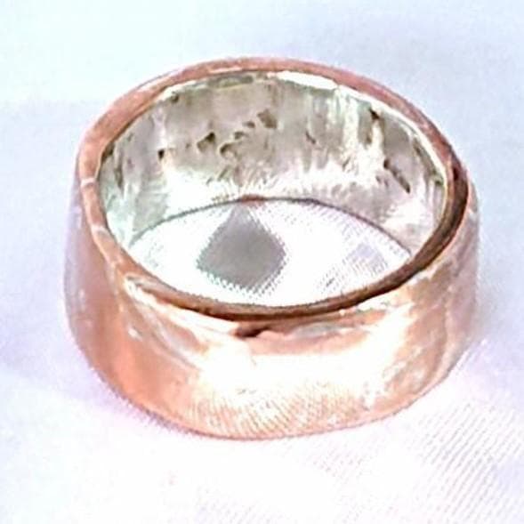 【一点物】ハンドメイドバンドリング　銀と銅の杢目金調リング　バンドリング