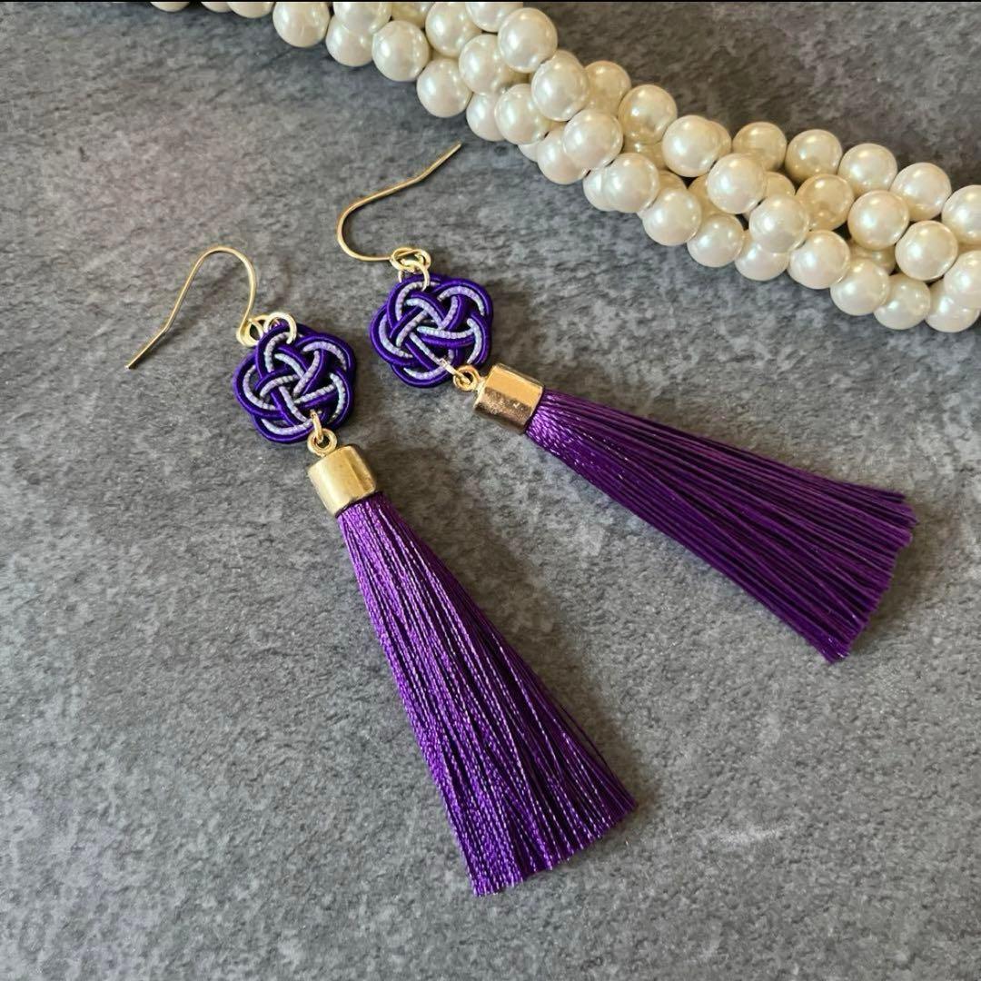 ☆❤️ 水引　イヤリング　梅結び　　和装　　タッセル　ピアス　着物