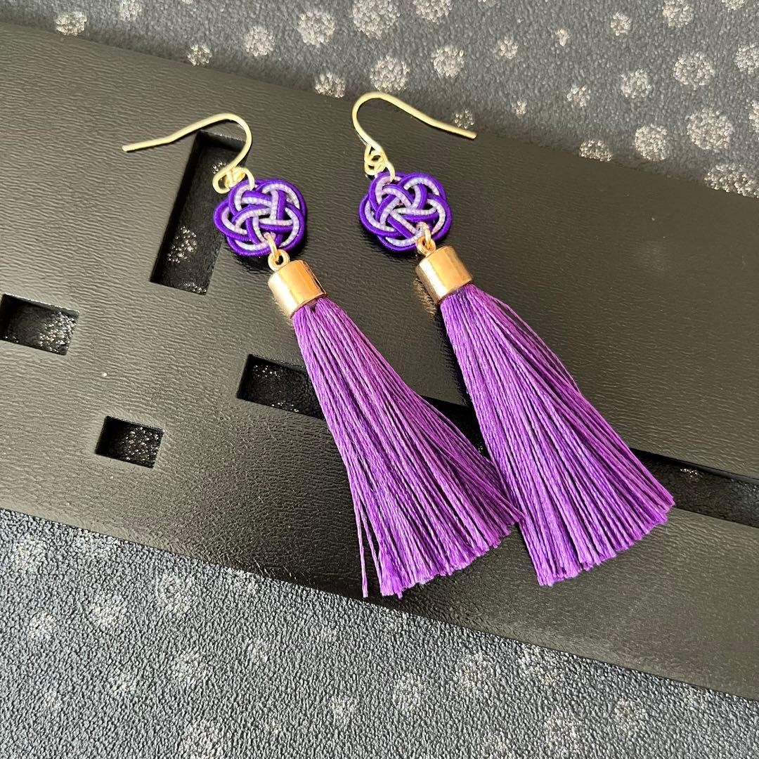 ☆❤️ 水引　イヤリング　梅結び　　和装　　タッセル　ピアス　着物