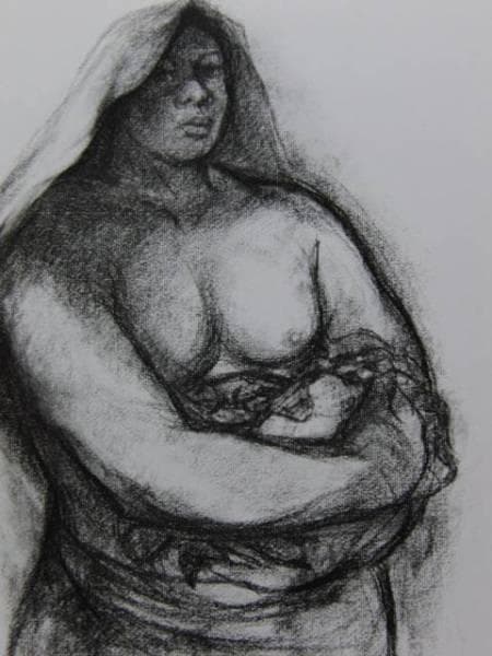 渡邊學、蟹をもつ海女、希少・大判画集画、新品高級額・額装付、状態良好