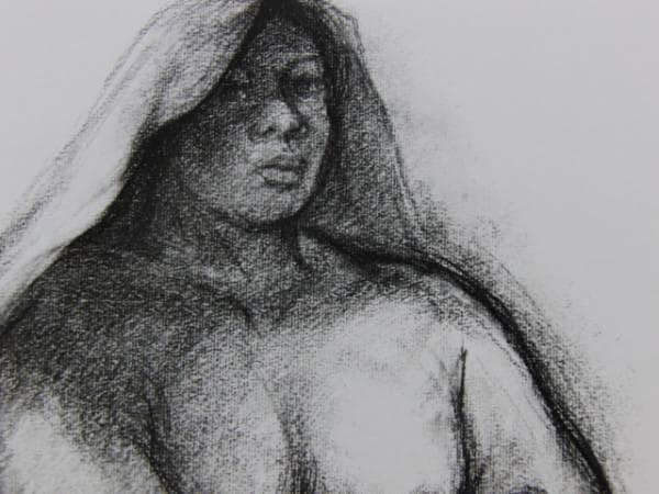 渡邊學、蟹をもつ海女、希少・大判画集画、新品高級額・額装付、状態良好