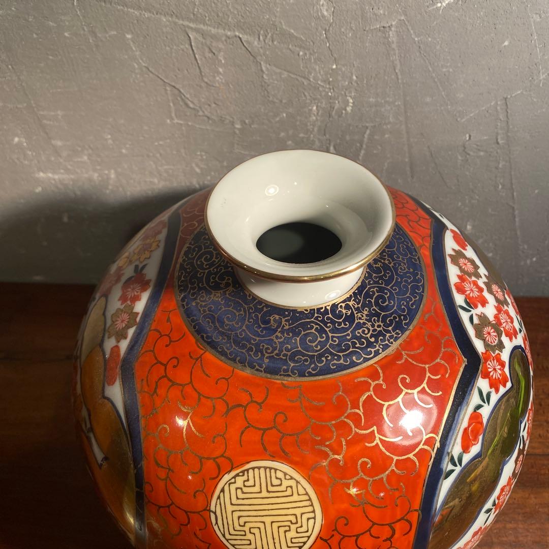 伊萬里 金蘭手 骨董品 赤絵 花瓶 花器 壺 古伊万里様式 手描き