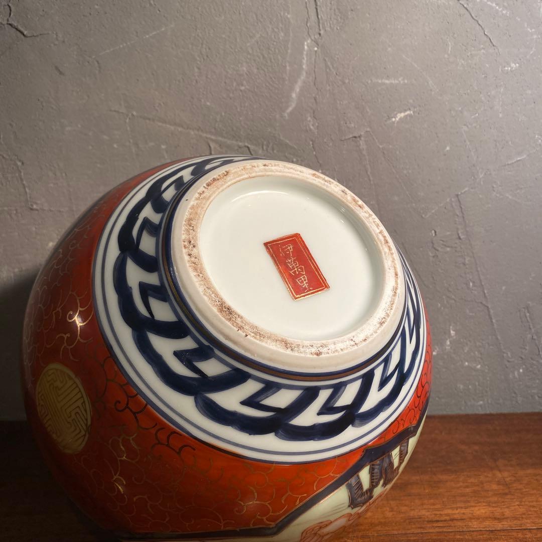 伊萬里 金蘭手 骨董品 赤絵 花瓶 花器 壺 古伊万里様式 手描き