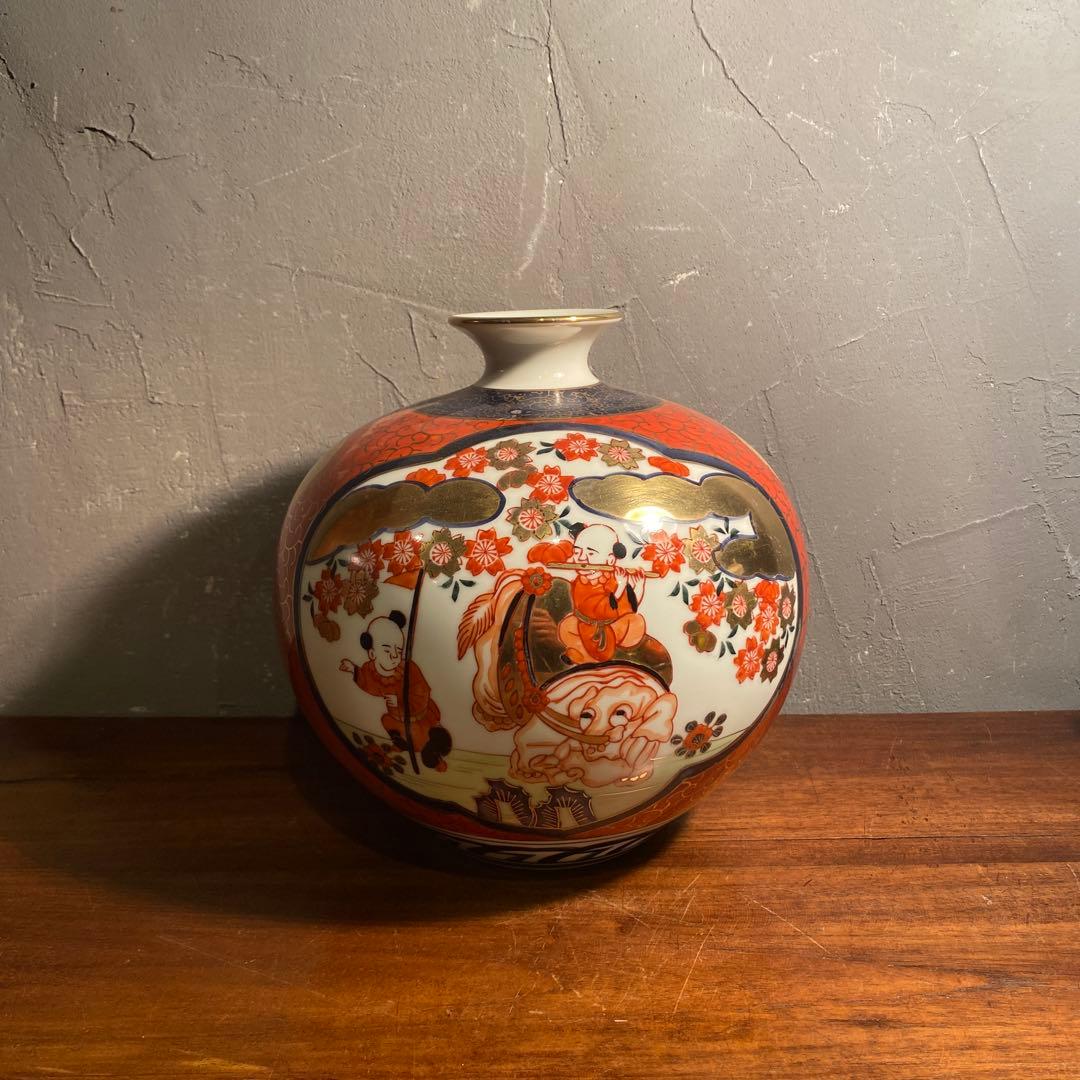 伊萬里 金蘭手 骨董品 赤絵 花瓶 花器 壺 古伊万里様式 手描き