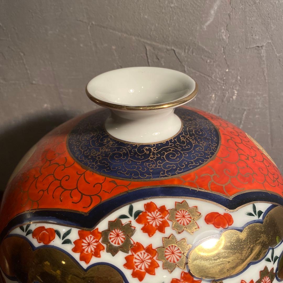 伊萬里 金蘭手 骨董品 赤絵 花瓶 花器 壺 古伊万里様式 手描き