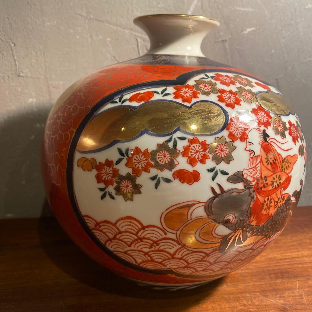 伊萬里 金蘭手 骨董品 赤絵 花瓶 花器 壺 古伊万里様式 手描き