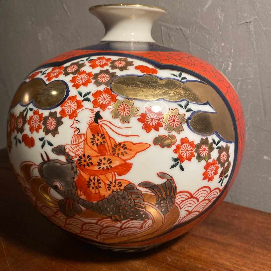 伊萬里 金蘭手 骨董品 赤絵 花瓶 花器 壺 古伊万里様式 手描き