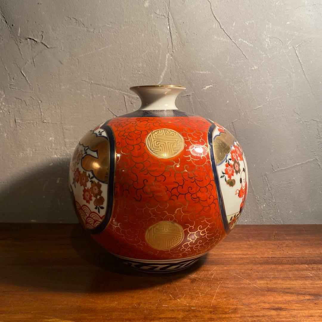 伊萬里 金蘭手 骨董品 赤絵 花瓶 花器 壺 古伊万里様式 手描き