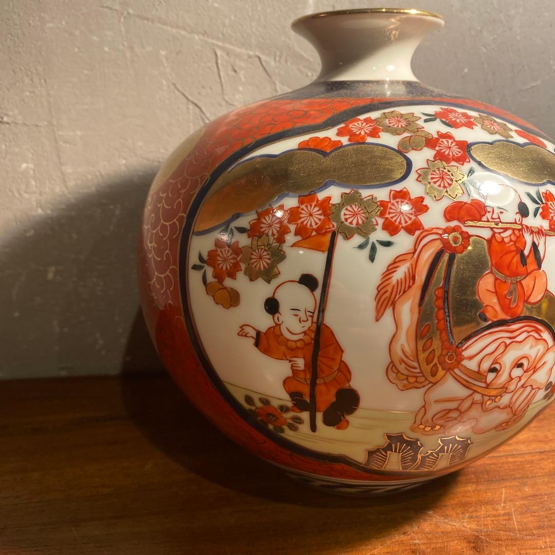 伊萬里 金蘭手 骨董品 赤絵 花瓶 花器 壺 古伊万里様式 手描き