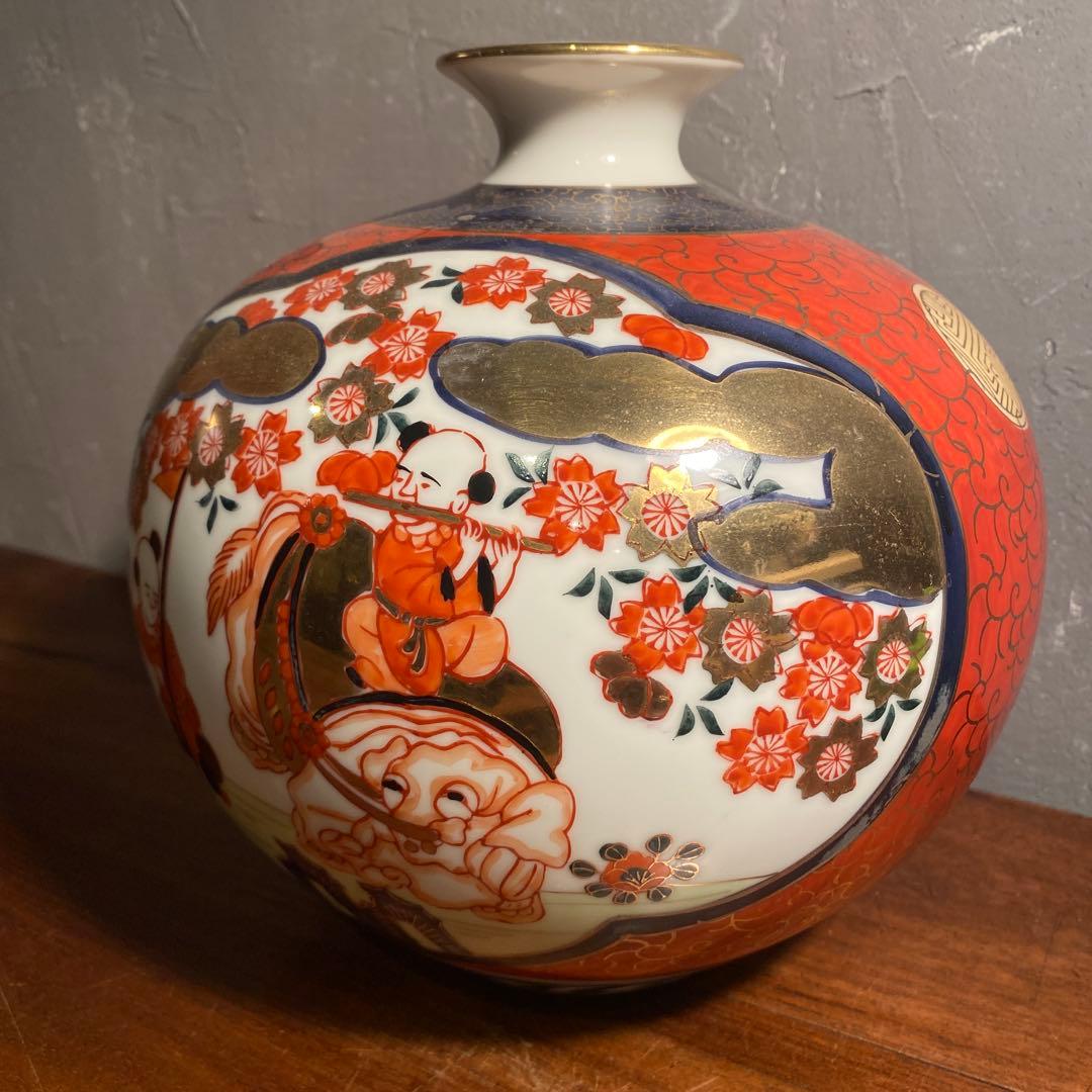 伊萬里 金蘭手 骨董品 赤絵 花瓶 花器 壺 古伊万里様式 手描き