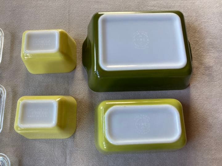オールドパイレックス　4点セット　アンティーク　コレクタブル　グリーン　イエロー