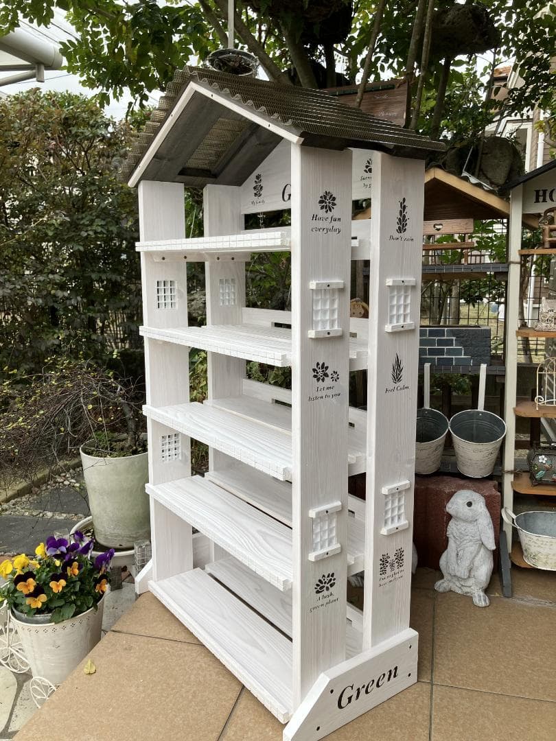 No34 シュガーパイン 三角お屋根の棚　garden white 棚5段