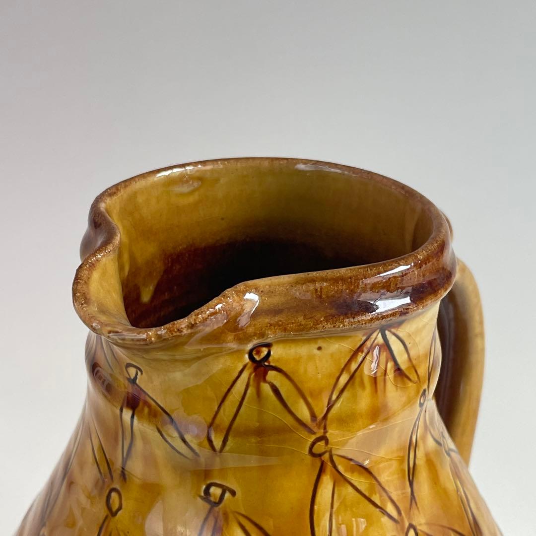 民藝 湯町窯 布志名焼 黄釉 手付水差し ピッチャー