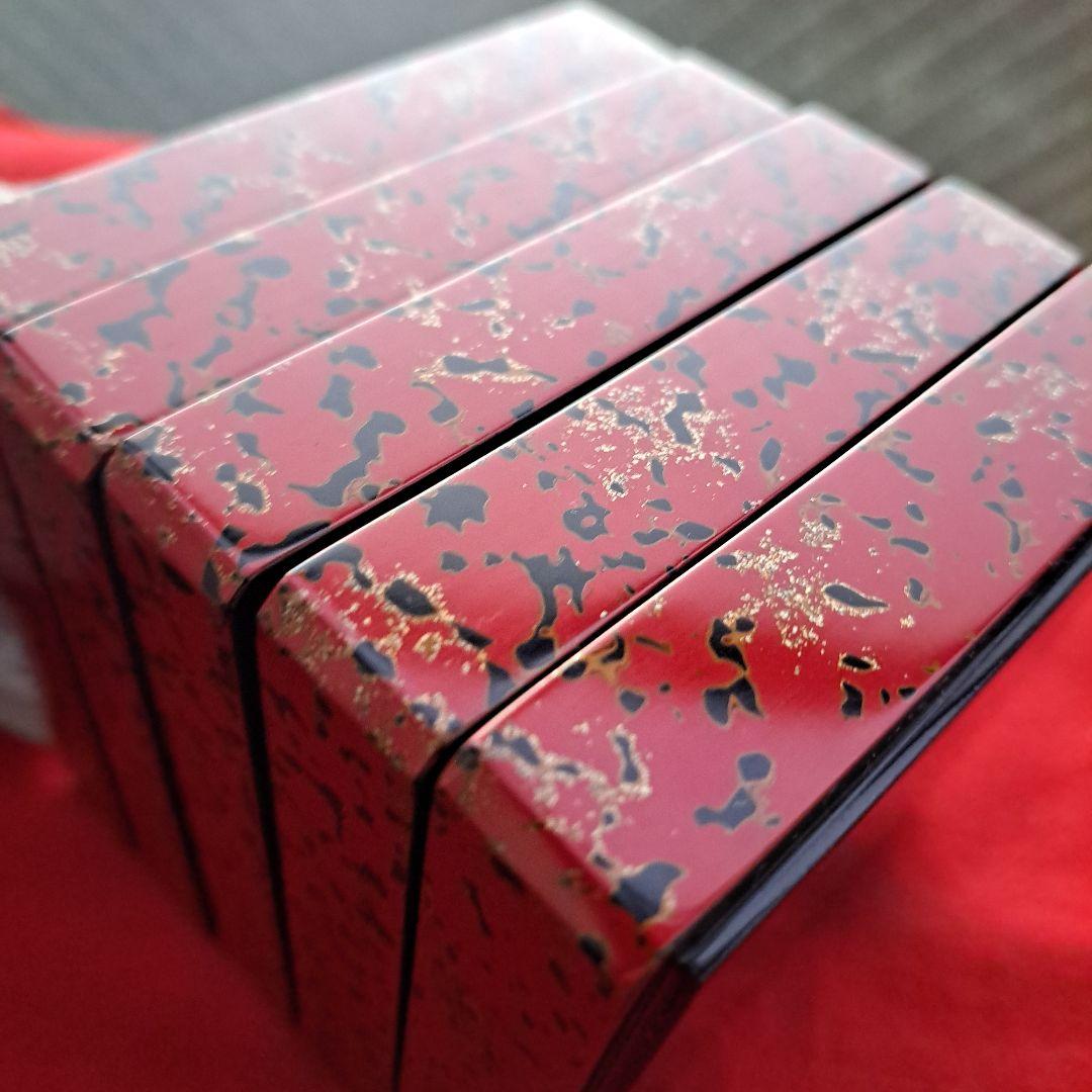 【津軽塗　唐塗\"赤上　角小皿×5客】天然木製