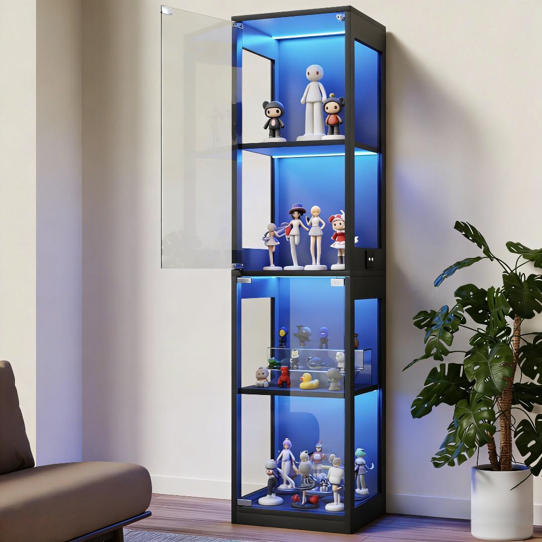 大型LED付ガラスケース幅40cm 4段 大型 フィギュア収納　WHITE