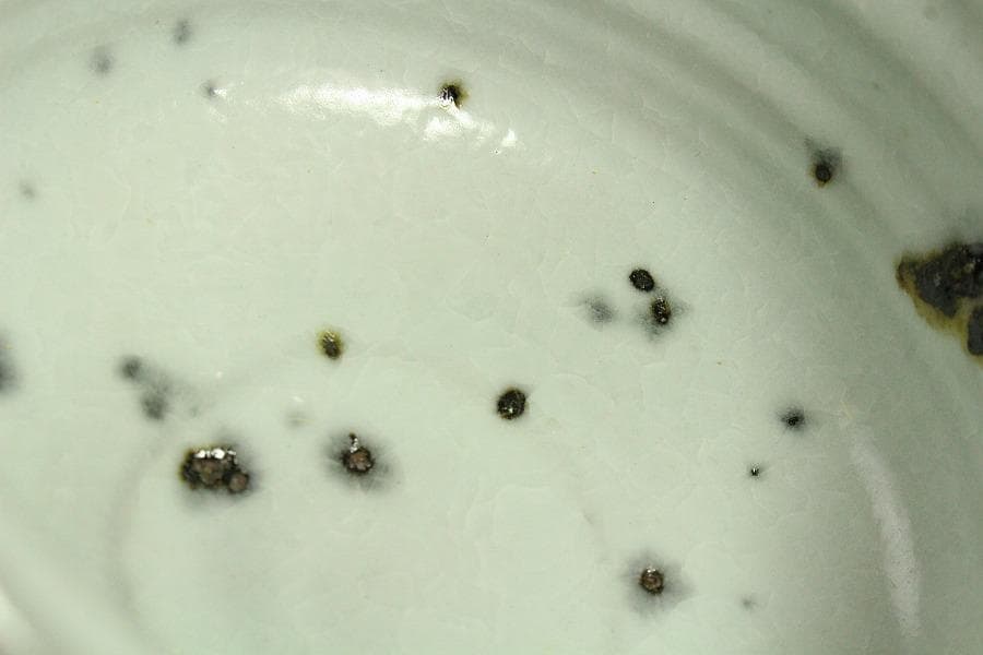 茶道具 西川実造 白釉流飛文 茶碗 共布 共箱 京焼 和食器(K-YC485)