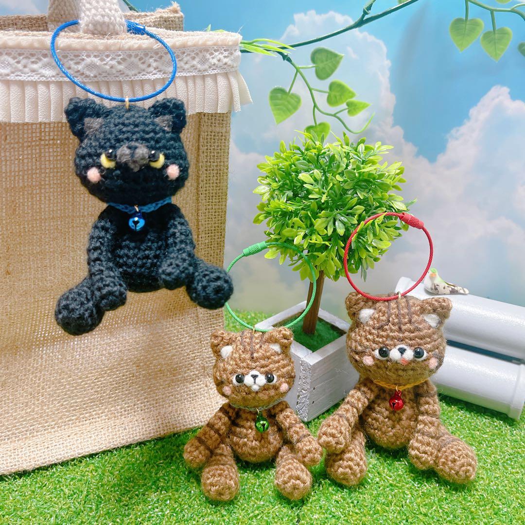 あみぐるみ　コロコロ仲良し茶トラたん兄弟と従兄弟の黒たん☺︎☺︎☺︎