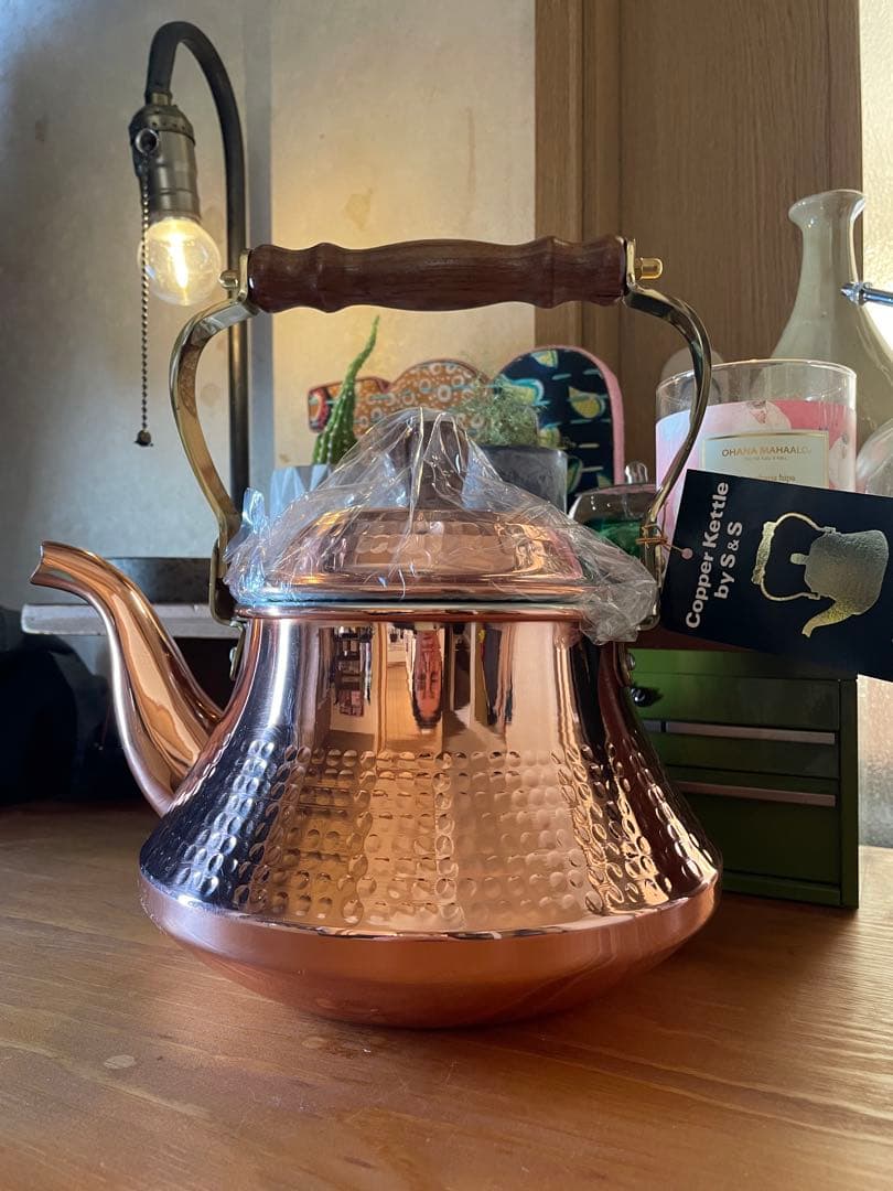 島本製作所ケトル　銅製やかん木製ハンドル付き 2.4リットル