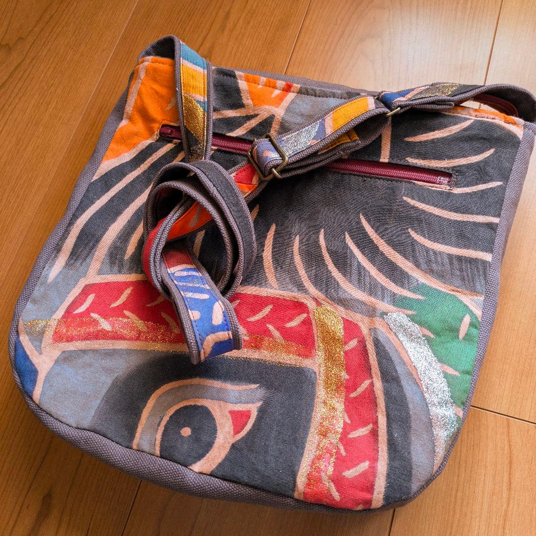 ショルダーバッグ　武者のぼり旗リメイク　柿渋染め×帆布　2026 黒いたてがみ