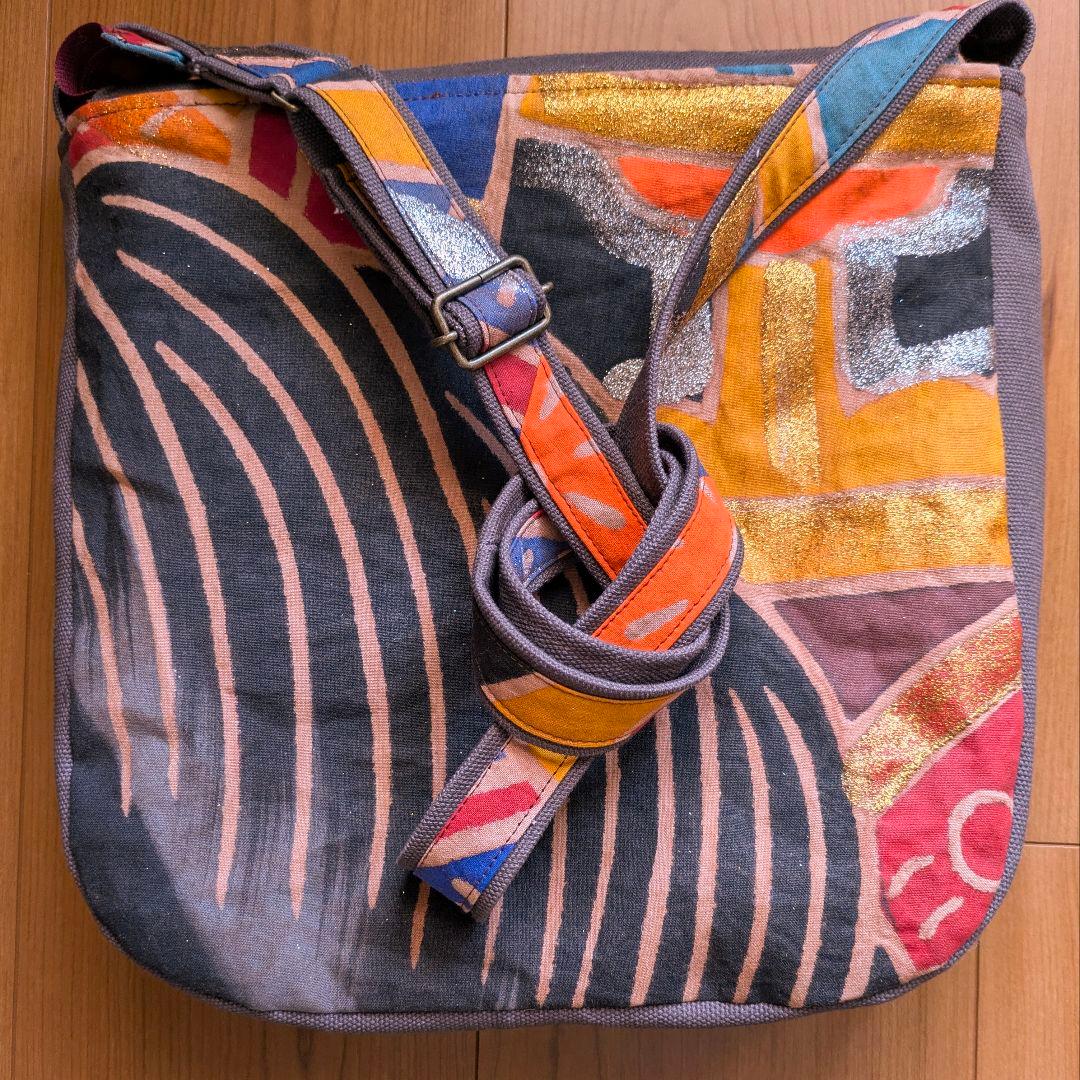 ショルダーバッグ　武者のぼり旗リメイク　柿渋染め×帆布　2026 黒いたてがみ