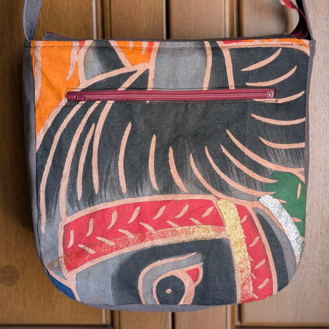 ショルダーバッグ　武者のぼり旗リメイク　柿渋染め×帆布　2026 黒いたてがみ