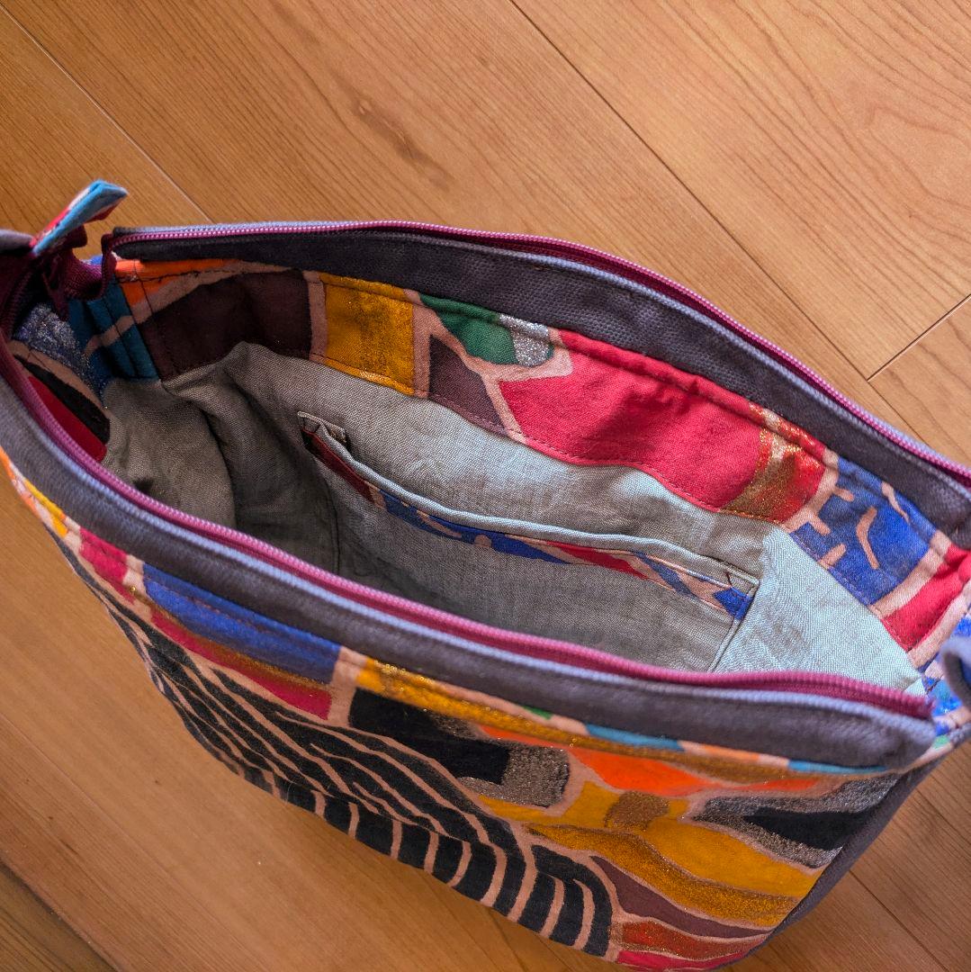 ショルダーバッグ　武者のぼり旗リメイク　柿渋染め×帆布　2026 黒いたてがみ