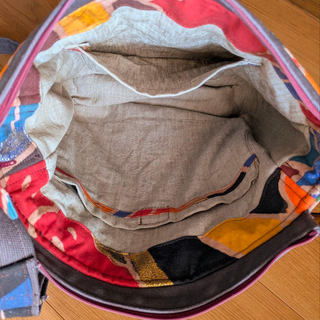 ショルダーバッグ　武者のぼり旗リメイク　柿渋染め×帆布　2026 黒いたてがみ