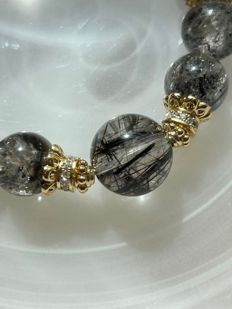 ブラックルチル、ブラックエレスチャル水晶のブレスレット