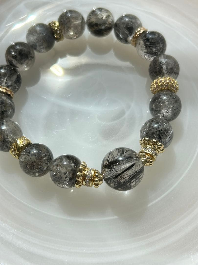 ブラックルチル、ブラックエレスチャル水晶のブレスレット