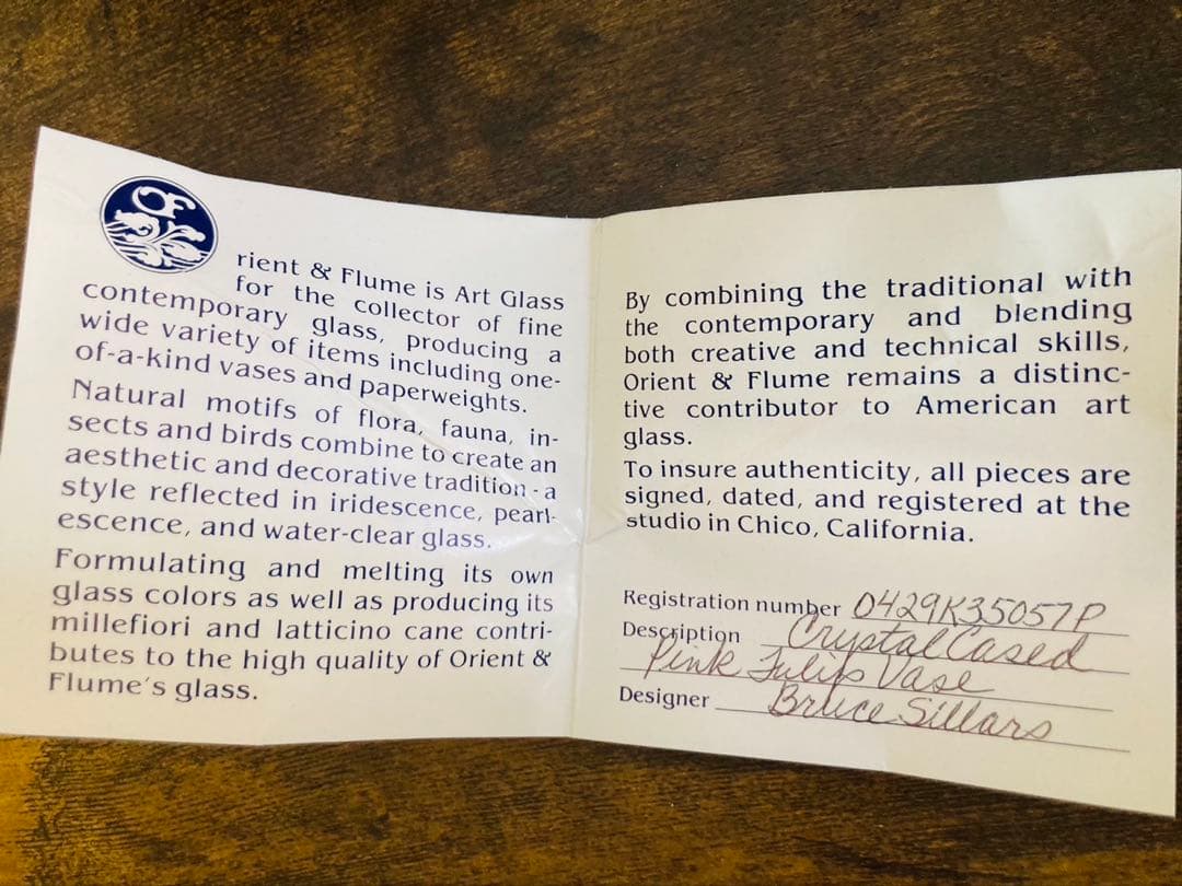 Orient&Flume シリアル番号サイン入り　ヴィンテージ花瓶