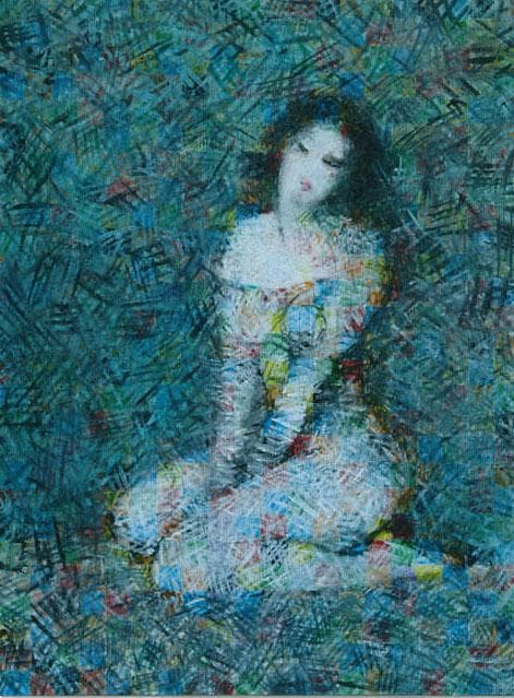 油絵 菅家令子 絵 絵画インテリア額付(白) uF6-010611 人物 女性像