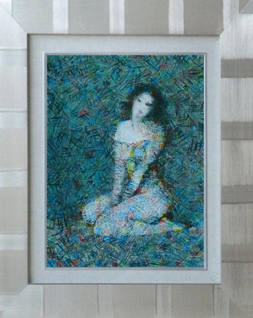 油絵 菅家令子 絵 絵画インテリア額付(白) uF6-010611 人物 女性像