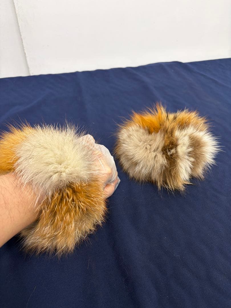 【毛皮】毛皮リング　カフス　ミックスカラー　アームウォーマー　使用毛皮赤狐狸青狐