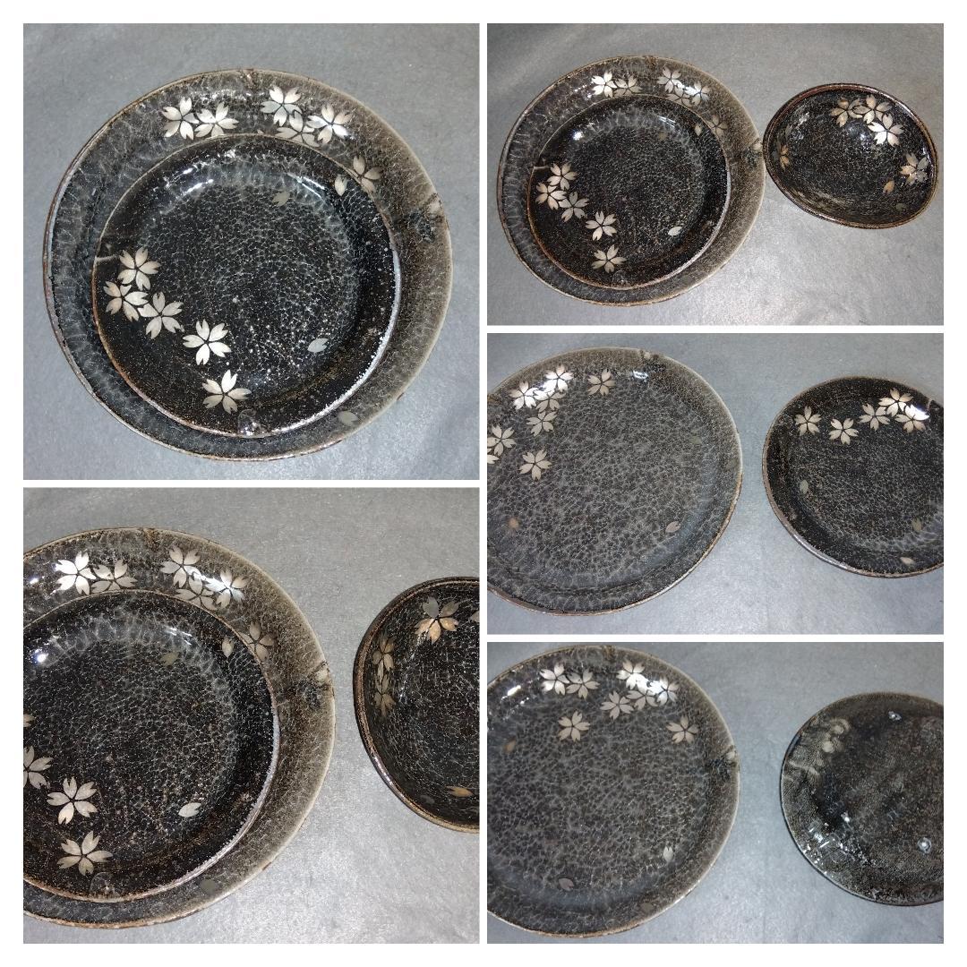 美濃焼の名工 三浦繁久作品　鼠志野桜紋様の向付け中鉢と中皿と大皿 の三種類