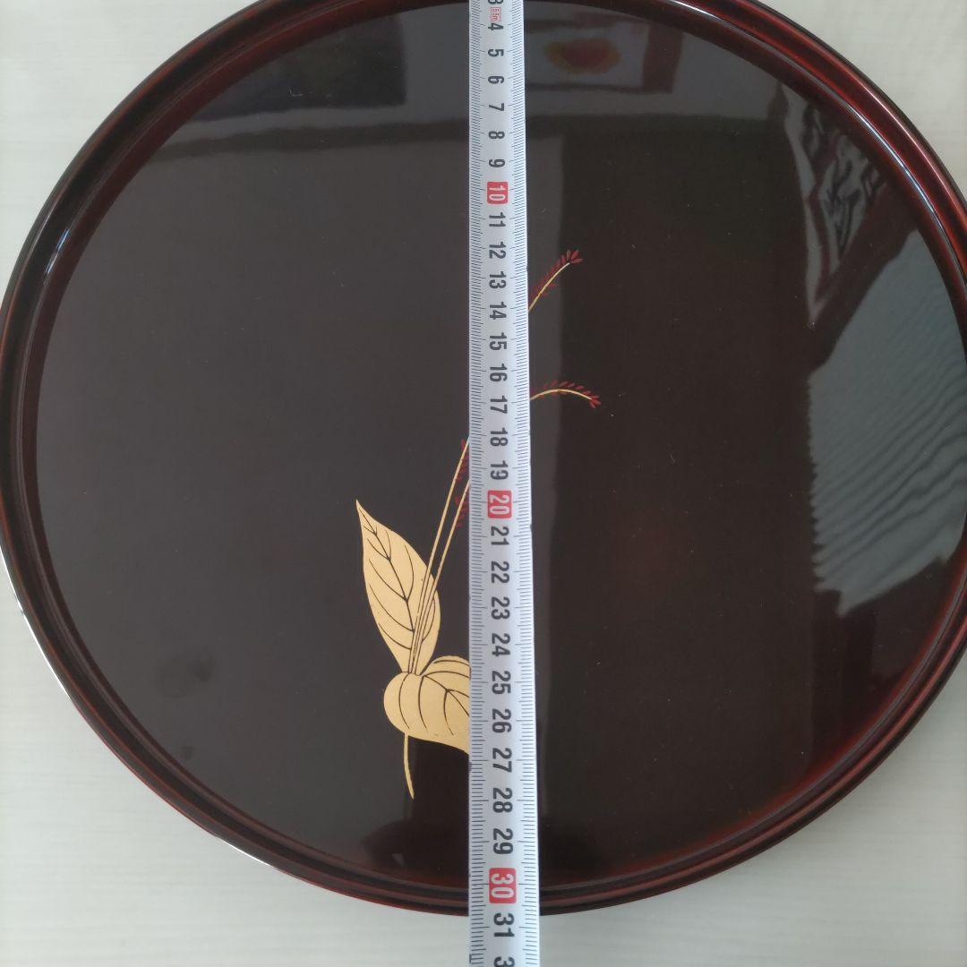 象彦　丸盆　漆塗り　水引き草