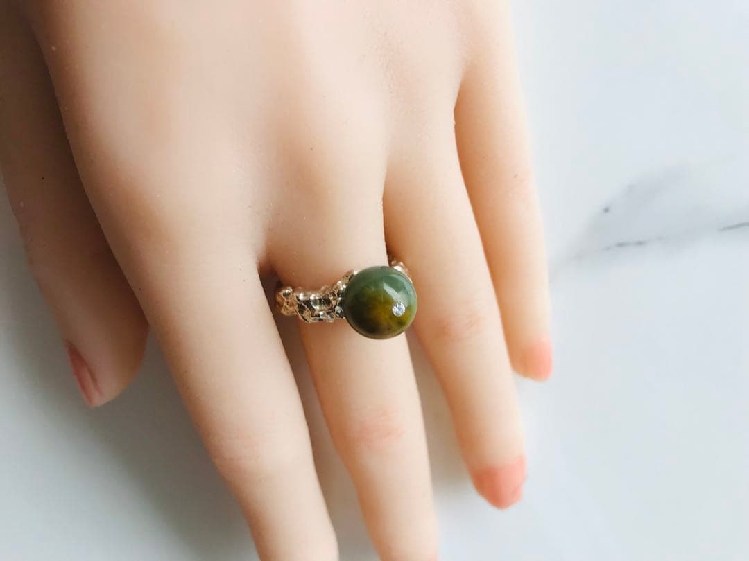 [R200-001］翡翠　リング　s925 グアテマラ産　12号　ダイヤモンド