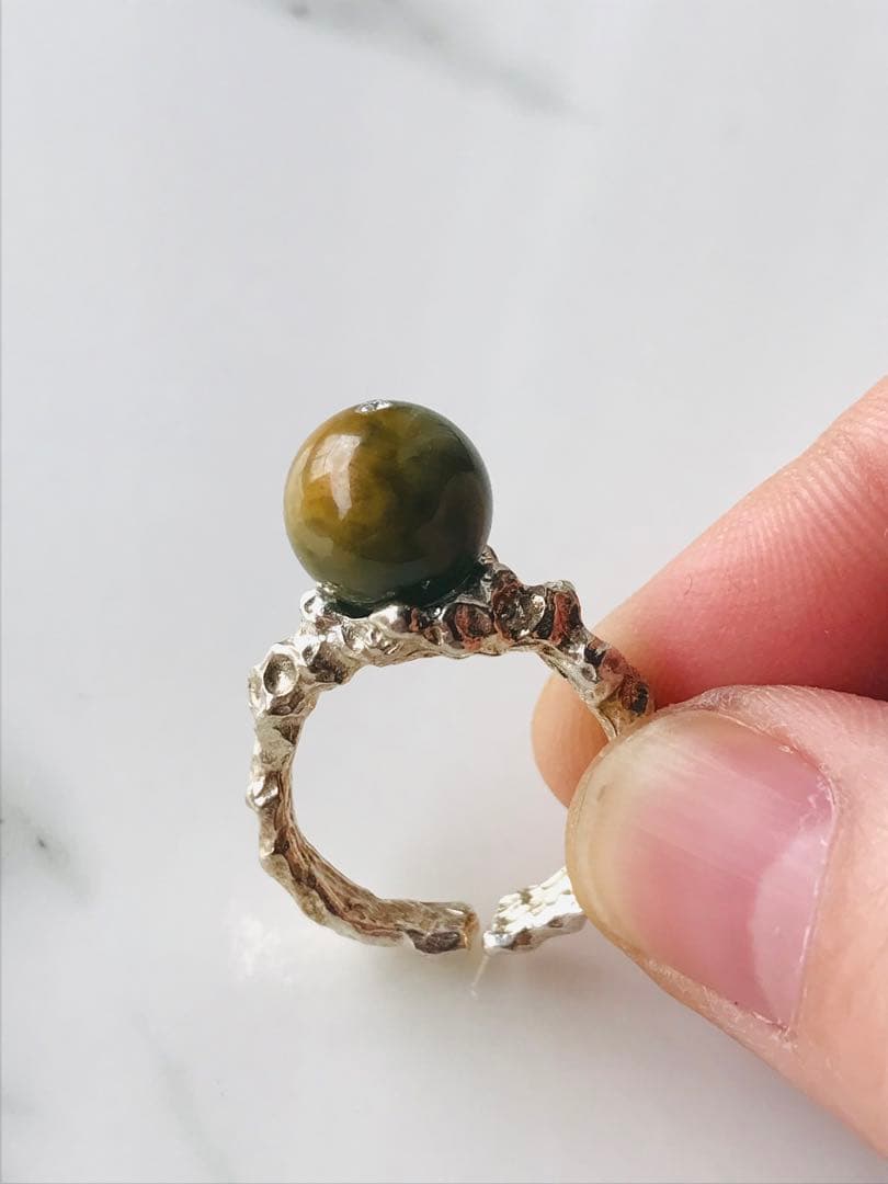 [R200-001］翡翠　リング　s925 グアテマラ産　12号　ダイヤモンド